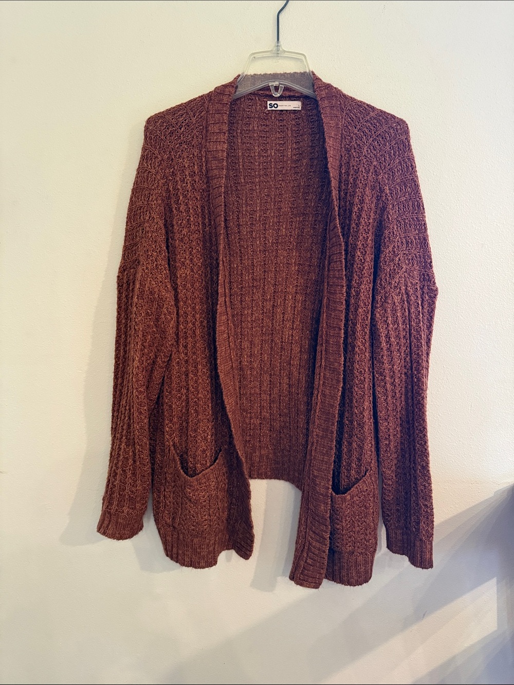 SO Open-Front Textured Cardigan in Rust